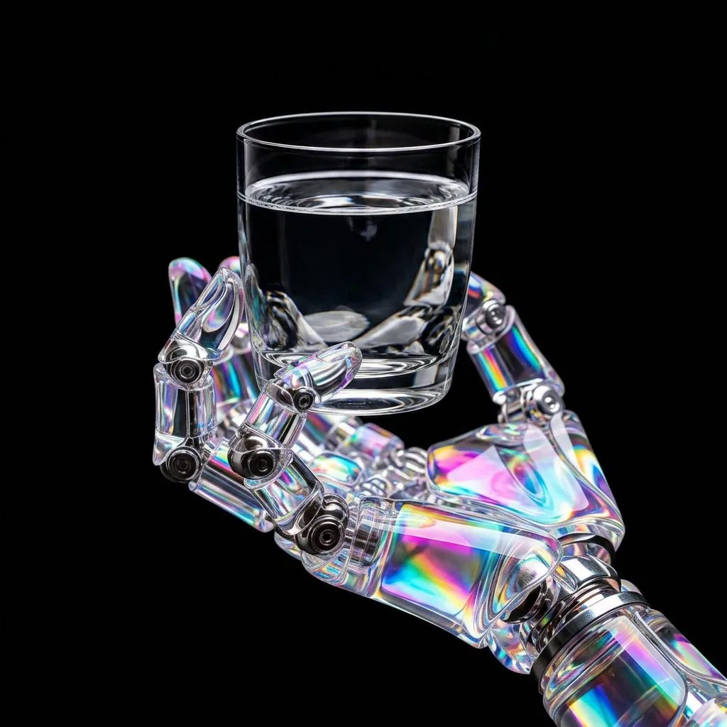 Robotic hand holding a glass of water